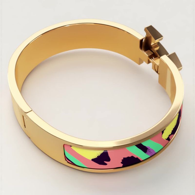 HERMES∽Bracelet Clic Clac H Le Chat Carreクリック∽パリ速達 Hermès Lumière Clic Clac H Le Chat Carre Bracelet Palladium
